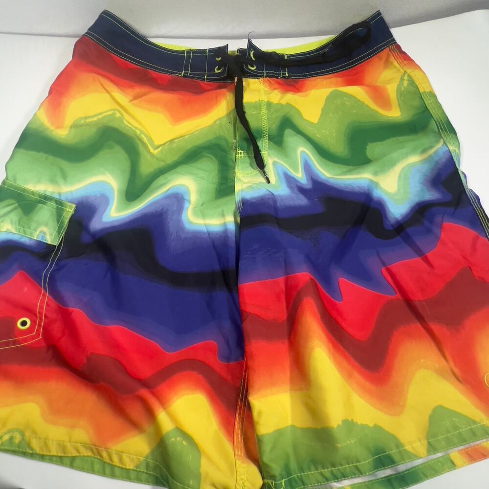 OP Ocean Pacific Board Swim Shorts Rainbow Tie Dye Surfing Men's 34